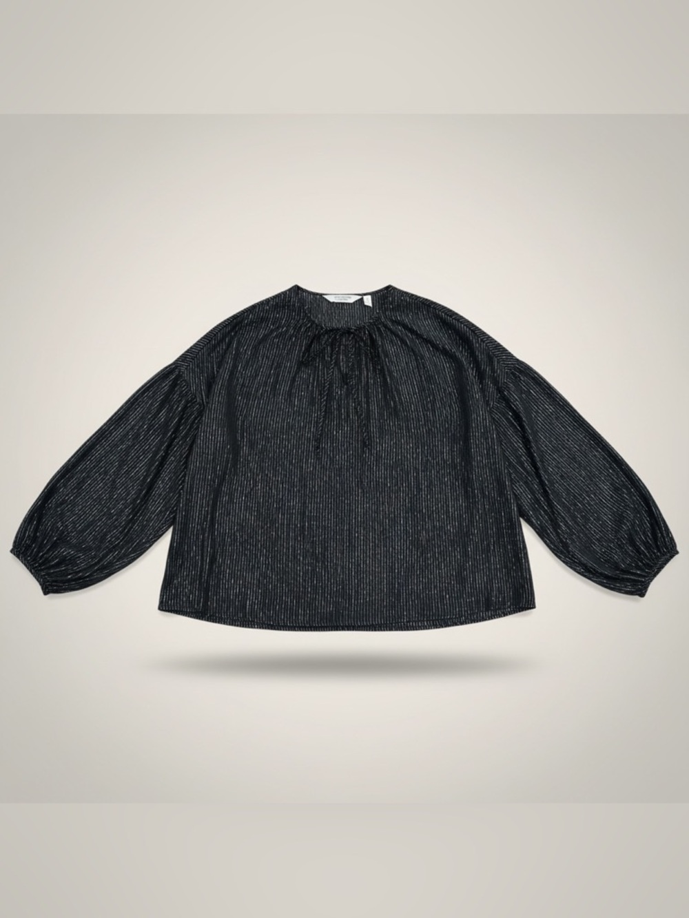 & Other Stories Black Iridescent Blue Metallic Pinstripe Peasant Blouse Size 6